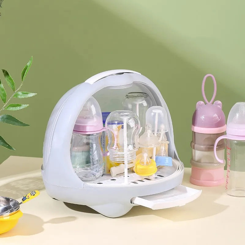 Baby Feeding Bottle Drying Rack Baby Bottle Holder Storage Box with Anti-dust Cover Dustproof Nursing Tableware Container