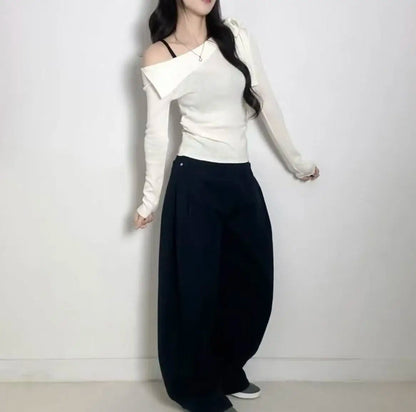 Women's Knitted Sweater Chic oulder Bow Design Long Sve Sweet Inner Wear Base irt Korean Sle Faionable Top