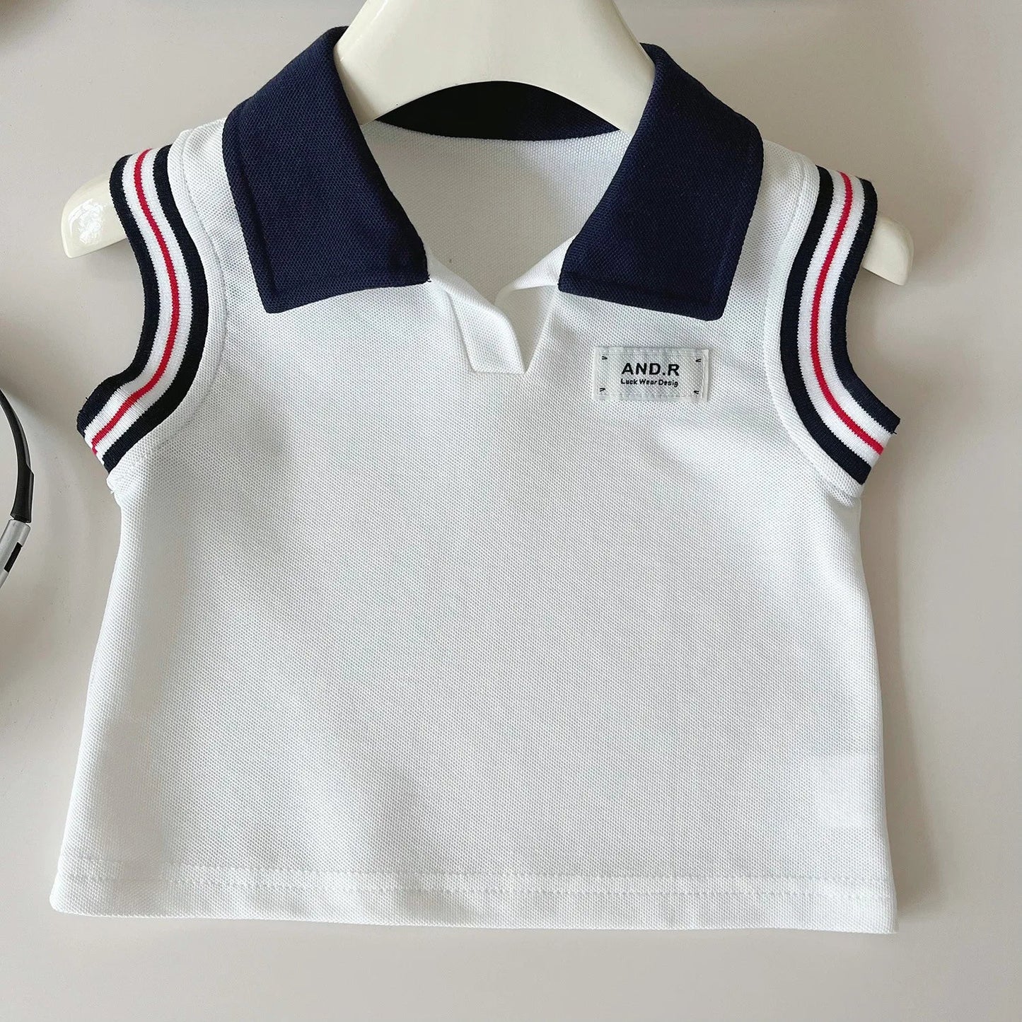 Baby Girl College Style Summer 2PCS Clothes Set Polo Collar Kid Girl Vest Top Set Thin Stylish Stripe Pleated Skirt Belle Outfit