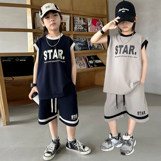 New Children's Sets Teenager Basketball Sportswear Top+Shorts 2Pcs Big Kids Clothing Outfits