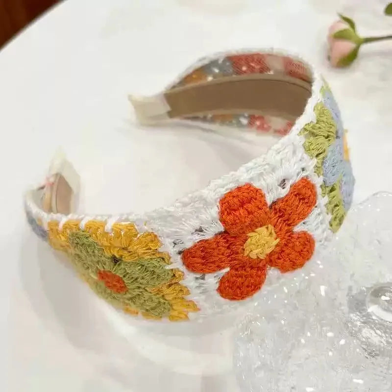Sweet Embroidery Flower Kids Hair Hoops Colorful Knit Woolen Autumn Winter Wide Hairband for Girl Headwear