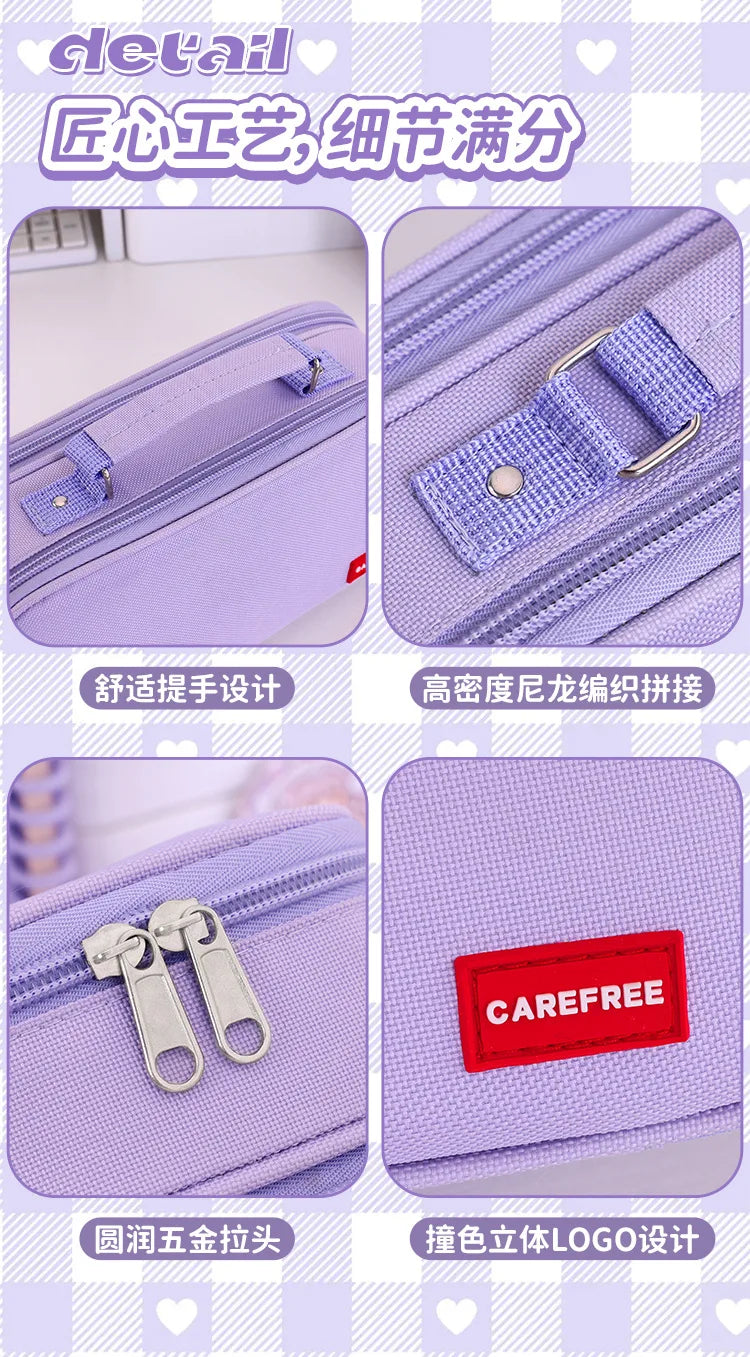 Portable Pencil Case for Students - Durable Oxford Fabric Stationery Bag with Zipper, Pen Slots & Large Storage Space