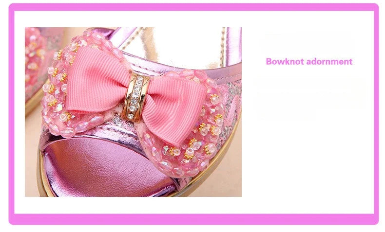 Girls Princess Shoes Summer Children High Heels Open-toe Party Wedding Toddlers Sandals Non-slip Kids Causal Sequins Beach Shoes