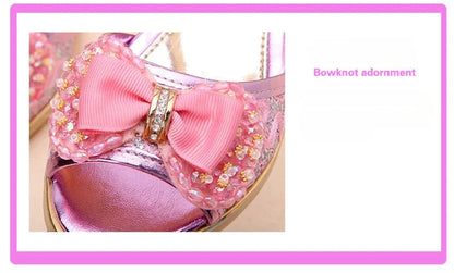 Girls Princess Shoes Summer Children High Heels Open-toe Party Wedding Toddlers Sandals Non-slip Kids Causal Sequins Beach Shoes