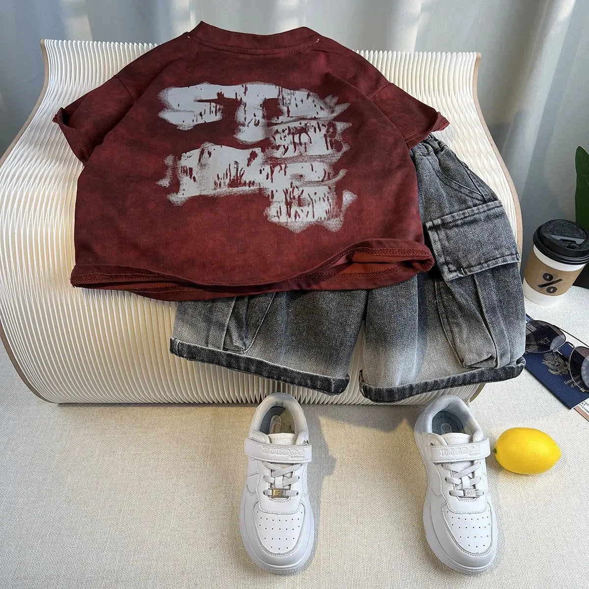 Korean Children's Summer Clothes Kids Set Outfits Boys 2025 Handsome Sleeveless&Short Sleeved T-shirt Denim Shorts 2-piece Set