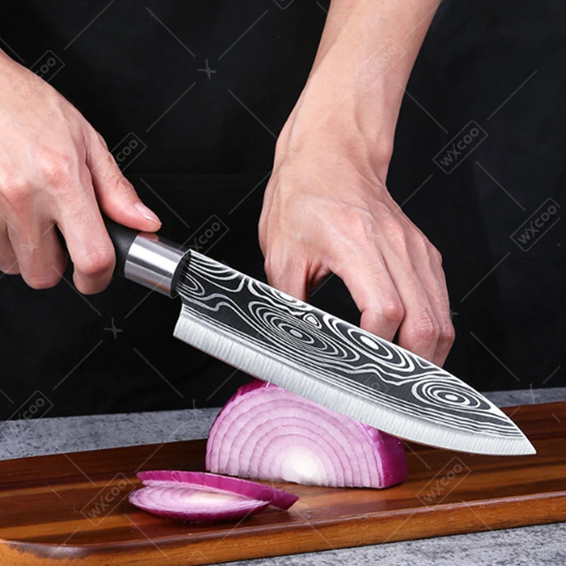 Professional Kitchen Knives Stainless Steel Scissors Fruit Utility Knife Sharpening Rod Sharp Slicing Chef knife Cooking Tools