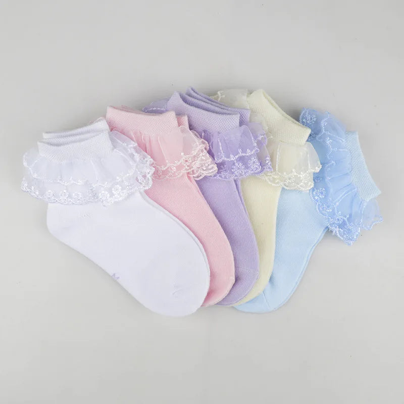 Pairs Cotton Lace Ruffle Princess Mesh Breathable Socks Children Ankle Short Sock White Pink Blue Baby Girls Kids Toddler