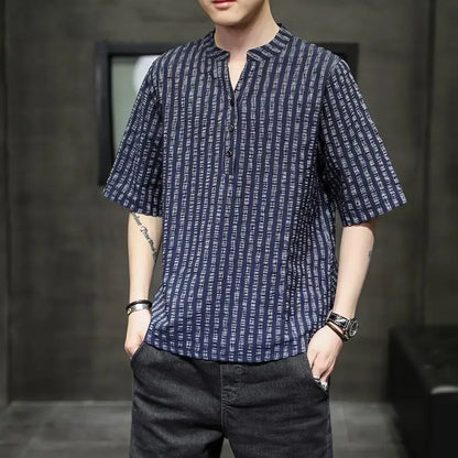 Men's Light Blue Denim Shirt Oversized Short Sleeve Button-Down Casual Top(Available)