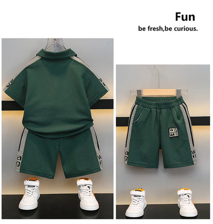 Boys Summer Polo Shirt Set New Baby Short-sleeved Two-piece Set Boys Children's Foreign Children's Clothing