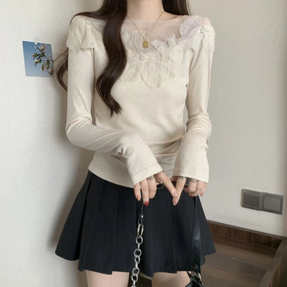 Sexy Patchwork Slim T Shirts Spring Autumn New Long Sleeve Off Shoulder Solid Temperament Tops High Street Fashion Women Clothes