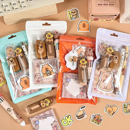 Capybara Stationery Set For Kids Gift Pens Stickers Utility Knife Stationery Gift Box Back To School Learning Birthday Gift