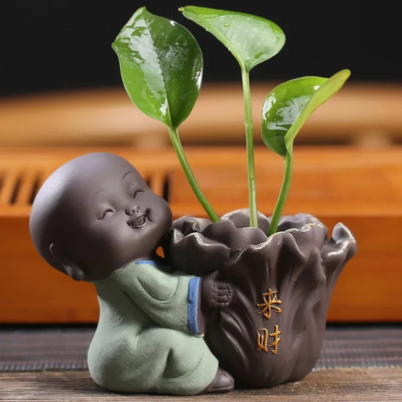 Fortune Lucky Cute The Little Monk Purple Clay Tea Pet Home Decor Mini Water Planting Flower Vase (Available)