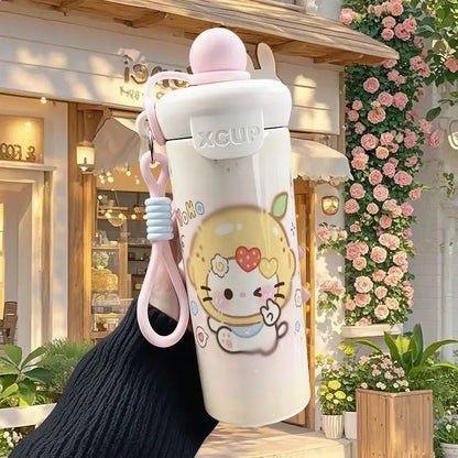600ml Sanrio Hello Kitty Vacuum Thermos Cup SS316 Insulated Coffee Mug with Lifting Rope Portable Outdoor Drinking Water Kettle