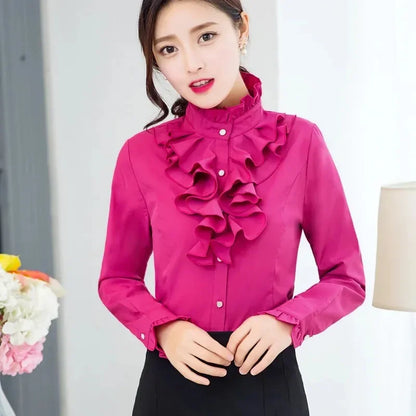 Women Blouse Lace Stand Collar Shirt Women Long Sleeve Autumn  Winter Top Shirt Blusas Ropa De Mujer