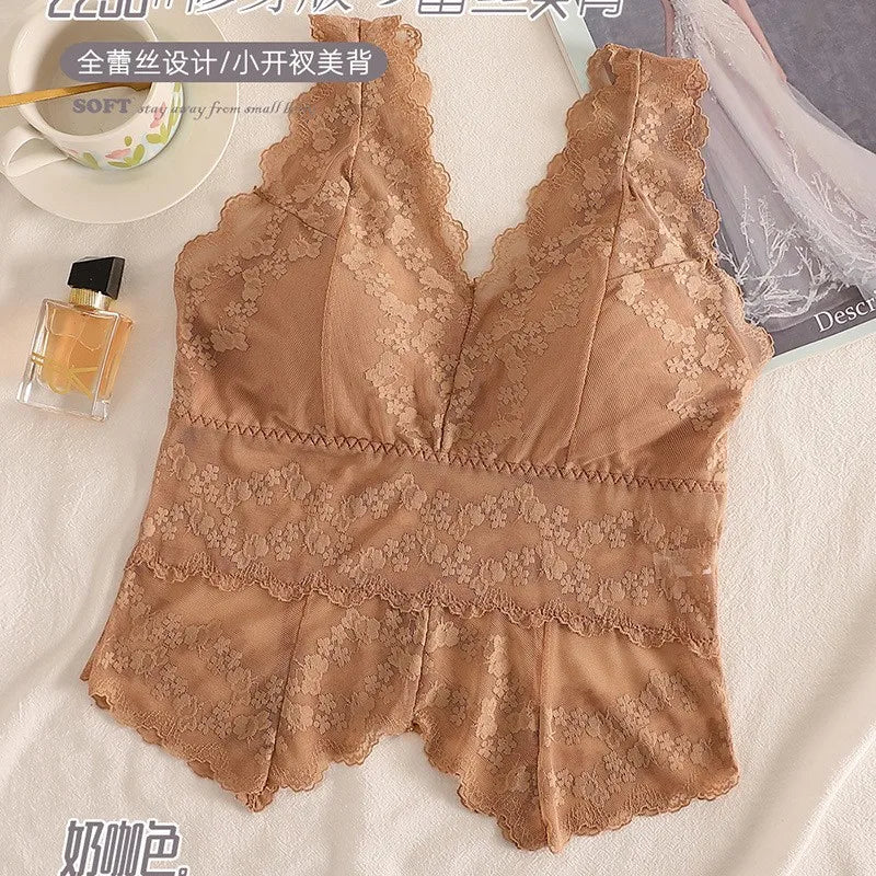 Lace White Strap Vest Women Summer Outdoor Wear with Chest Pad Beautiful Ba Base Inner Match V-ne Svel Top Women