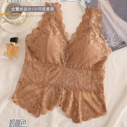 Lace White Strap Vest Women Summer Outdoor Wear with Chest Pad Beautiful Ba Base Inner Match V-ne Svel Top Women