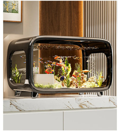 Creative Transparent Covered Aquarium Desktop Ecological Goldfish Tank Living Room Decorative Landscape Viewing Turtle Tank