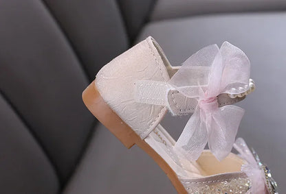 Luxury Girl Shoes Sweet Children's Causal Leather Shoes Fashion Bowtie Kids Versatile Princess Wedding Party Sandals Hook Loop