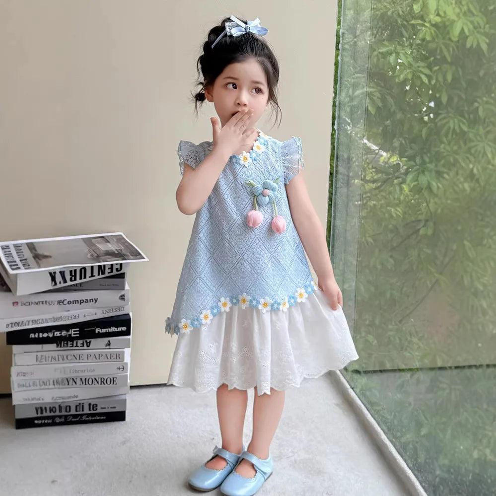 New Children's Fly-sleeved Skirt Summer Dress Girls Princess Dress Girls Vest Skirt (Available)