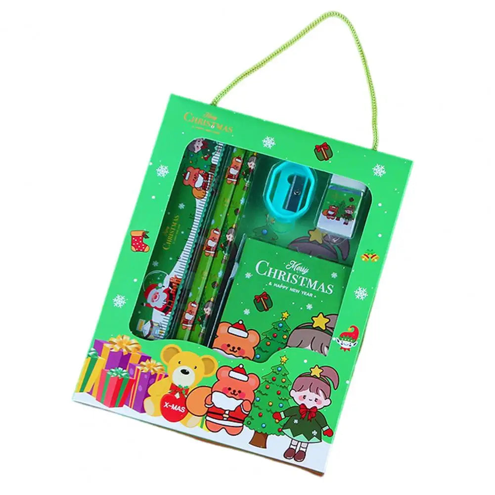 6Pcs/set Christmas Stationery Set Xmas Pattern Pencil Sharpener Erasers Children Pencils Gift Kawaii School Stationery Supplies