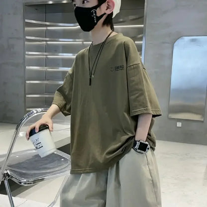 New Teenage Children's Clothing Big Boys Summer Cotton Set Summer Loose Boy Handsome T-shirt+ Lantern Pants Set Outfits