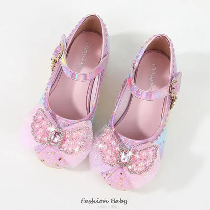 Princess Shoes Children Shoes Round-Toe Soft-Sole Big Girls High Heel Princess Crystal Party Shoes Single Shoes