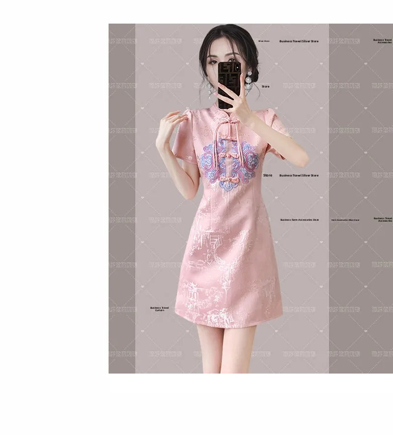 Young Women's Sle  Dr Slimming Waist Design Summer 2024 Faionable Traditional Chinese Costume round Collar ...