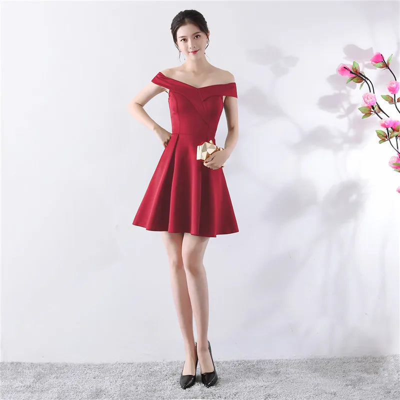 Ele ort aduation Host Dr One oulder Slimming A-Line Skirt Sweet Evening Gown Polyester Fiber Zipper Waist