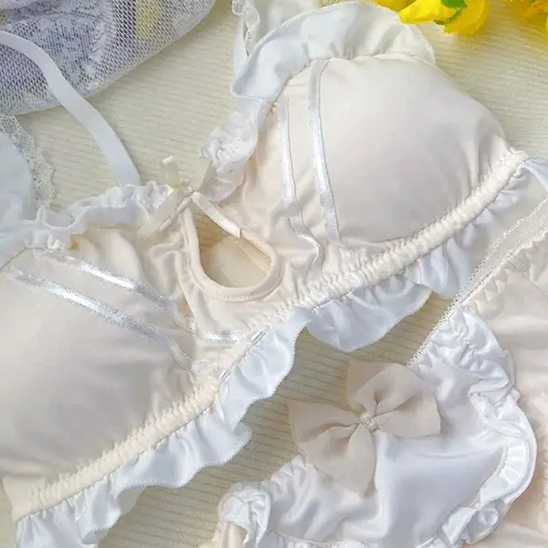 Japanese Lolita Underwear Women's Small Chest Gathering Without Underwire Sexy Bra Soft Comfortable Thin Underpants Bra Set Gift