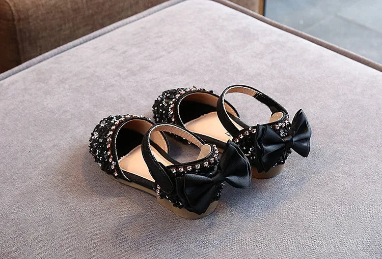 2023 Crystal Bow Single Shoes Summer Girls Fashion Princess Soft Shoes Children Pu Leather Flat Baby Rhinestone Sandals A986