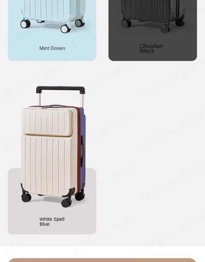 Front Opening Wide Handle Suitcase 20 inches Carry-on Cabin Suitcase Multifunctional Travel Luggage Zipper Aluminum Frame