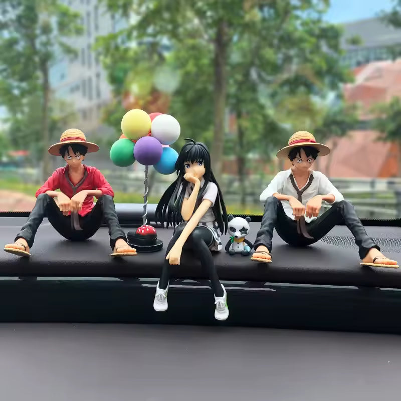 One Piece Luffy Dashboard Figure made from durable PVC for car dashboard decoration, office desk display, and anime collection
