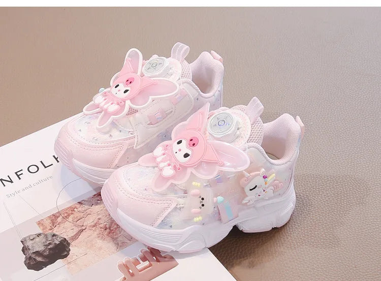 Girls Leather Hook-and-Loop Shoes - Non-Slip Thick Sole Chunky Sneakers Soft Bottom Fashion Casual Shoes for Kids