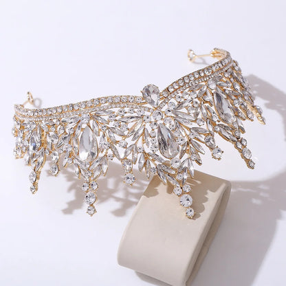 Luxury Big Water Drop Crystal Opal Tiara For Women Girls Wedding Bridal Birthday Party Crown Hair Dress Accessory