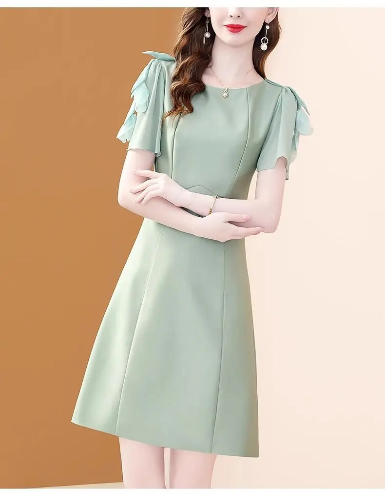 BESTBAFU High Quality Office Lady Elegant Dress Women Short Sleeve Summer A-Line High Waist Party Dresses Mini Vestidos 222P