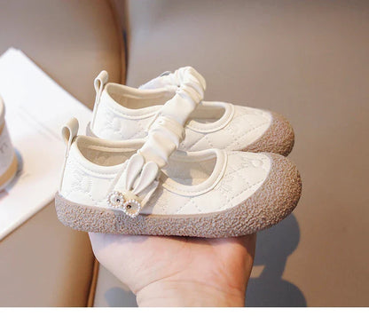 Girl's Mary Janes Cute Flat Sewing Pu Leather Little Children Leather Shoes Pu 21-30 Hook-loop Anti-slip Lovely Kids Spring Shoe