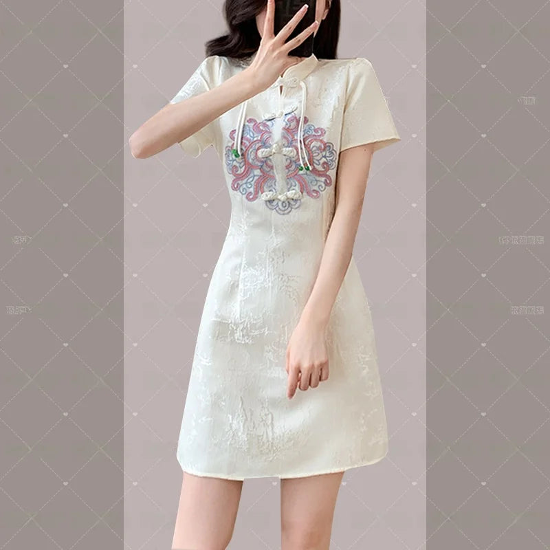 Young Women's Sle  Dr Slimming Waist Design Summer 2024 Faionable Traditional Chinese Costume round Collar ...