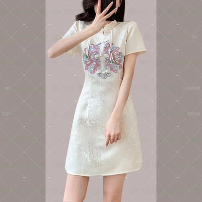 Young Women's Sle  Dr Slimming Waist Design Summer 2024 Faionable Traditional Chinese Costume round Collar ...