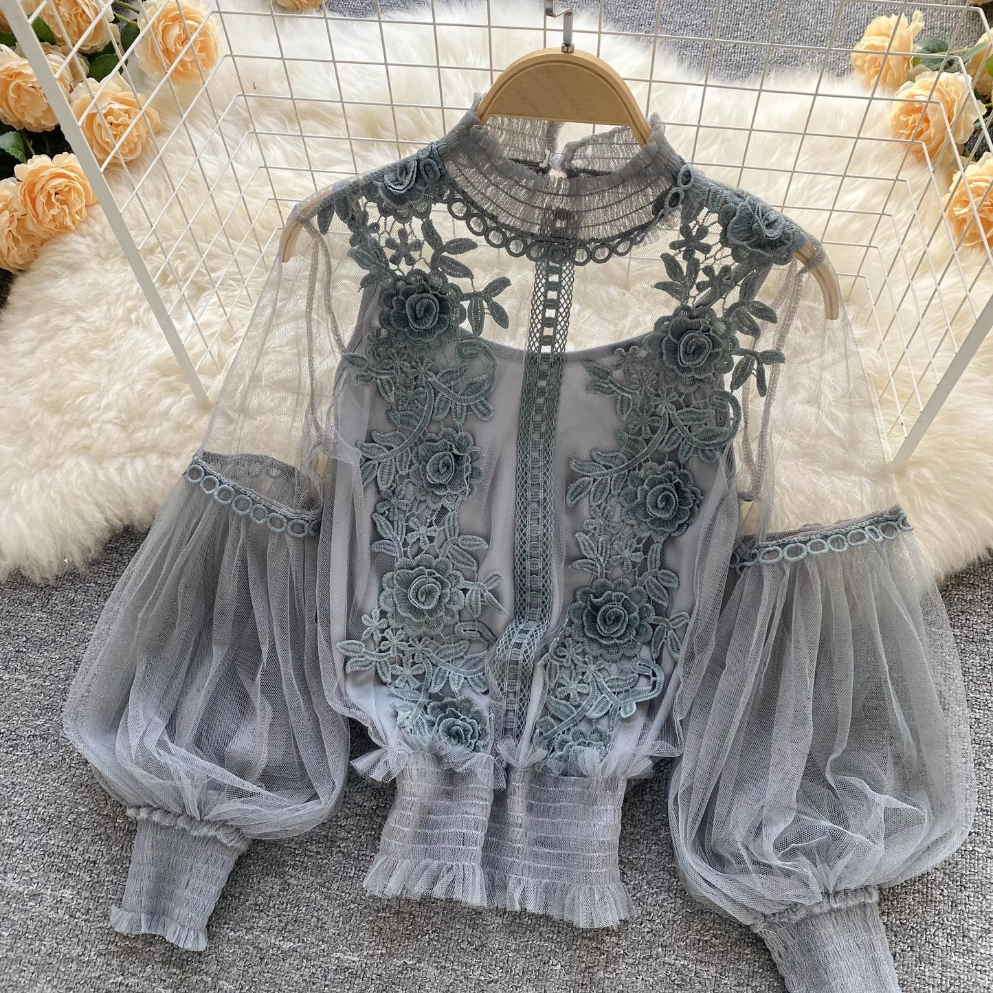 Lace Puff Long Sleeve Blouse Vintage Fashion Blouses Elegant Femme Blusas Korean Woman Tops Women Shirts Clothing Dropshipping