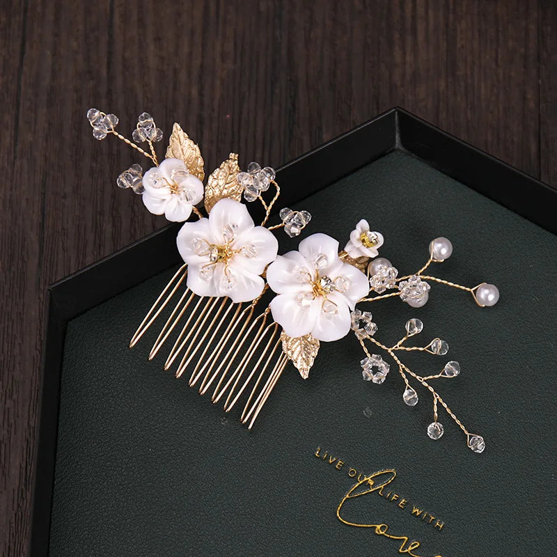 Wedding Hair Accessories Flower Hair Clips Hairpin Crystal Bride Headdress for Women Faux Pearl Barrettes Hair Combs Hair Decor