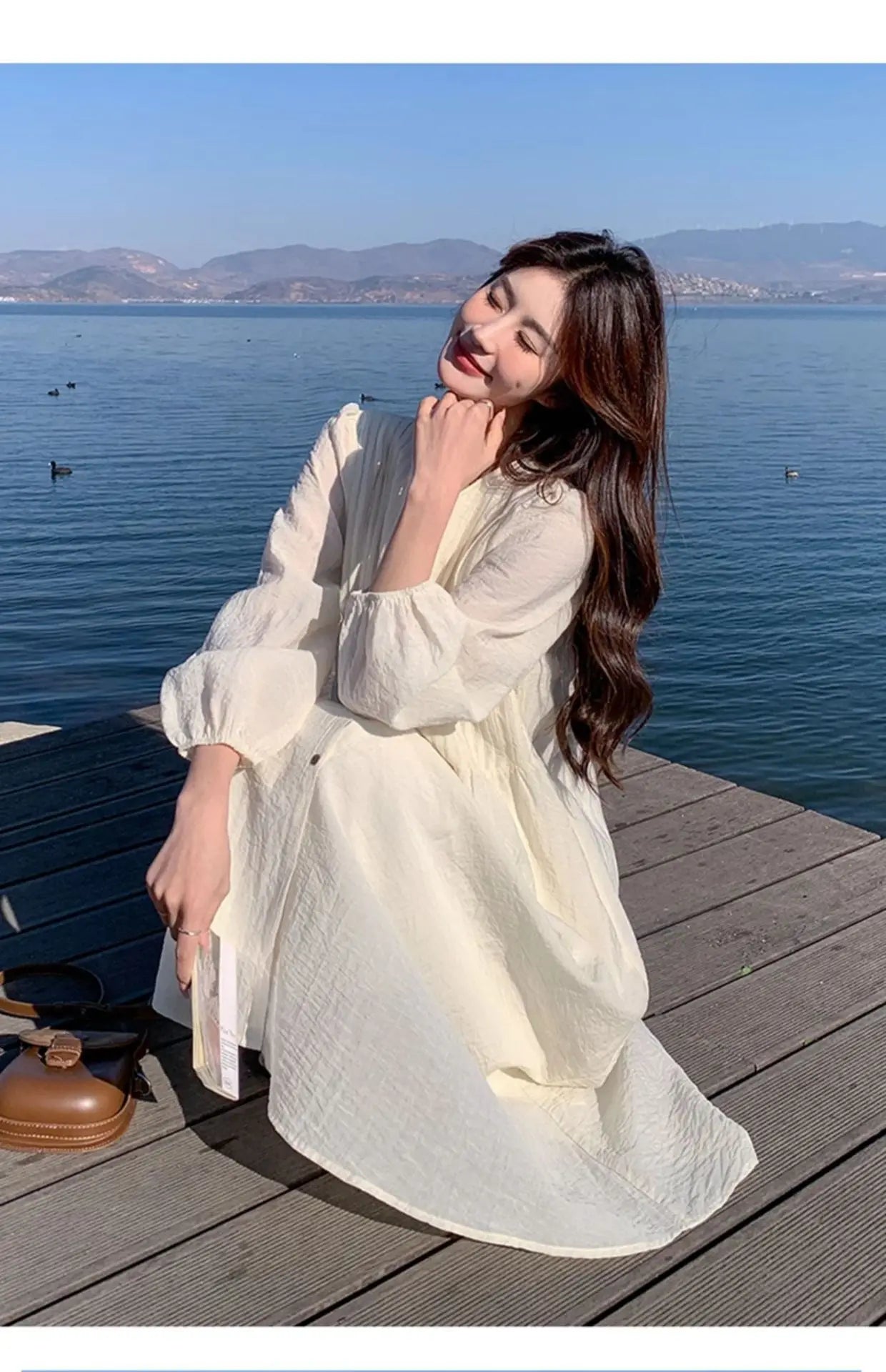 French White Dress for Women in Early Spring New Style Gentle Style Literary Retro Fairy Skirt