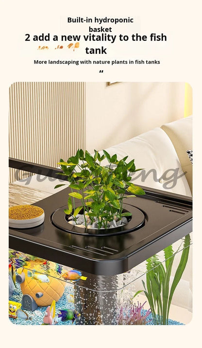 Benchtop Aquarium Kit with Light Emitting Diode Pump Glass Fish Tank Cover for Betta Goldfish in the home office
