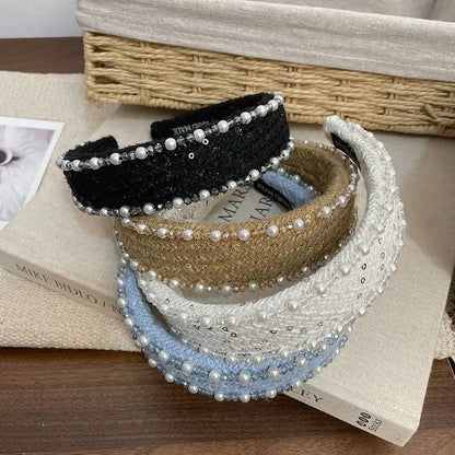Women Hair Accessories France Pearl Beaded Hairhoops Headwears Weave Hairbands for Women Fashion Headband Accessories