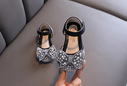 Summer Girls Flat Princess Sandals Fashion Sequins Bow Rhinestone Baby Shoes Kids Shoes For Party Wedding Party Sandals E618