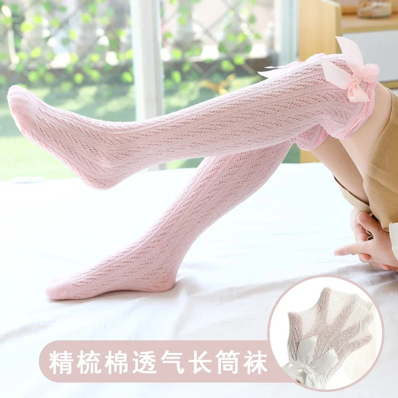 Brand Baby Girls Sockings Knee High with Bows Cute Baby Socks Long Tube Kids Leg Warmers Girl Tights Bow Christmas gift