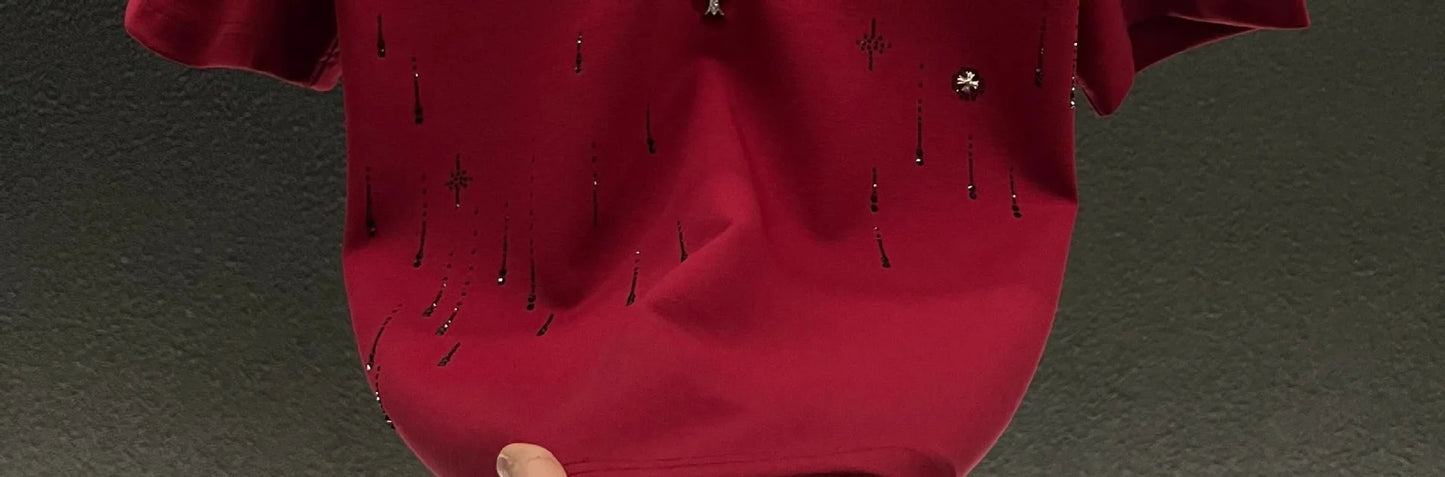 Spring New Heavy Work Light Luxury Custom Short Sleeve T-shirt Top Meteor Full Diamond T-shirt Round Neck Short Sleeve