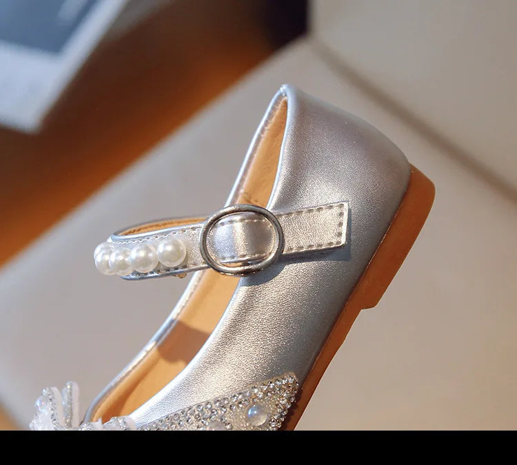 Children's Leather Shoes Bling Sequins Bowknot Princess Shoes for Girls Sweet Chic Kids Causal Wedding Shoes Shallow Versatile
