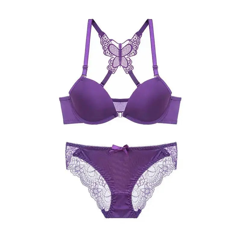 Underwear Women Bra Front Buckle Backless Butterfly Decoration Sexy Push Up Bras Adjustable Straps Bralette Lingerie Suit
