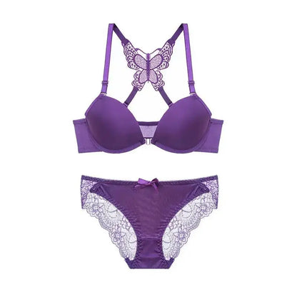 Underwear Women Bra Front Buckle Backless Butterfly Decoration Sexy Push Up Bras Adjustable Straps Bralette Lingerie Suit