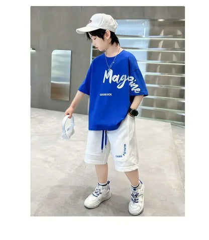 Korean Thin Sports Summer Two-Piece Set Boys Summer Set New Children's Summer Medium and Large Children's Boy